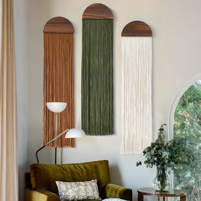 3pcs Macrame Wall Hanging Woven Wall Decor Brown Green Ivory 10"W*40"L