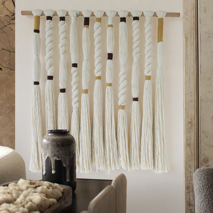Macrame Wall Hanging with Braided Knot and Tassel Fringe