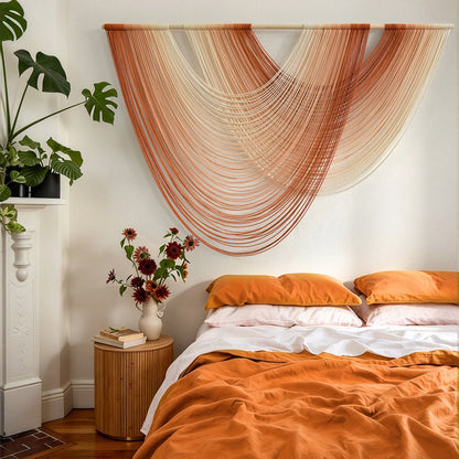 Macrame Wall Hanging Orange Cotton Yarn Decor for Living Room 57"W*39"L