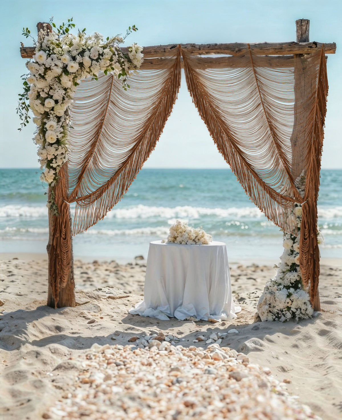 2pcs Macrame Curtain Khaki Cotton Rope Boho Window Drapes 41" W*75" L