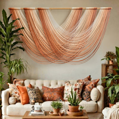 Macrame Wall Hanging Orange Boho Fiber Art Large Decor