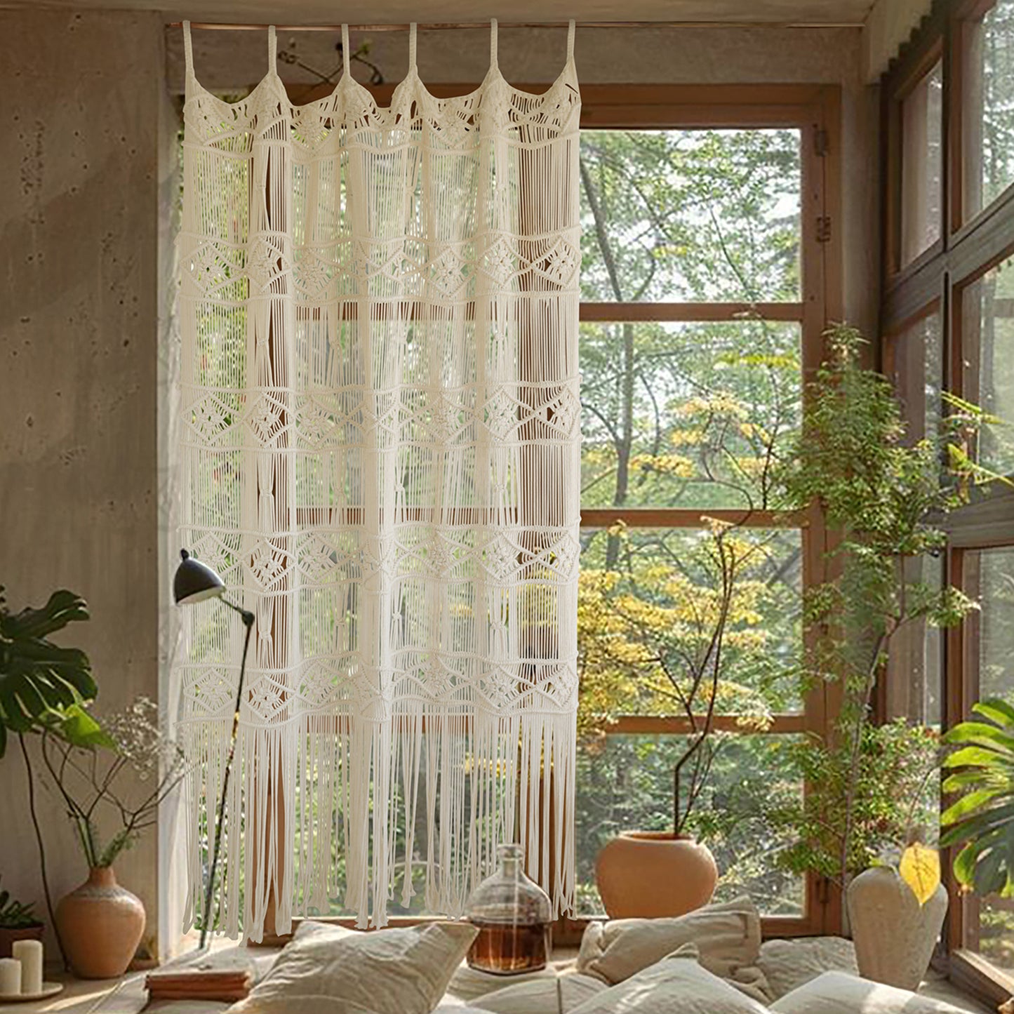 Macrame Curtain Handmade Woven Doorway Curtain Natural Cotton Fiber Door