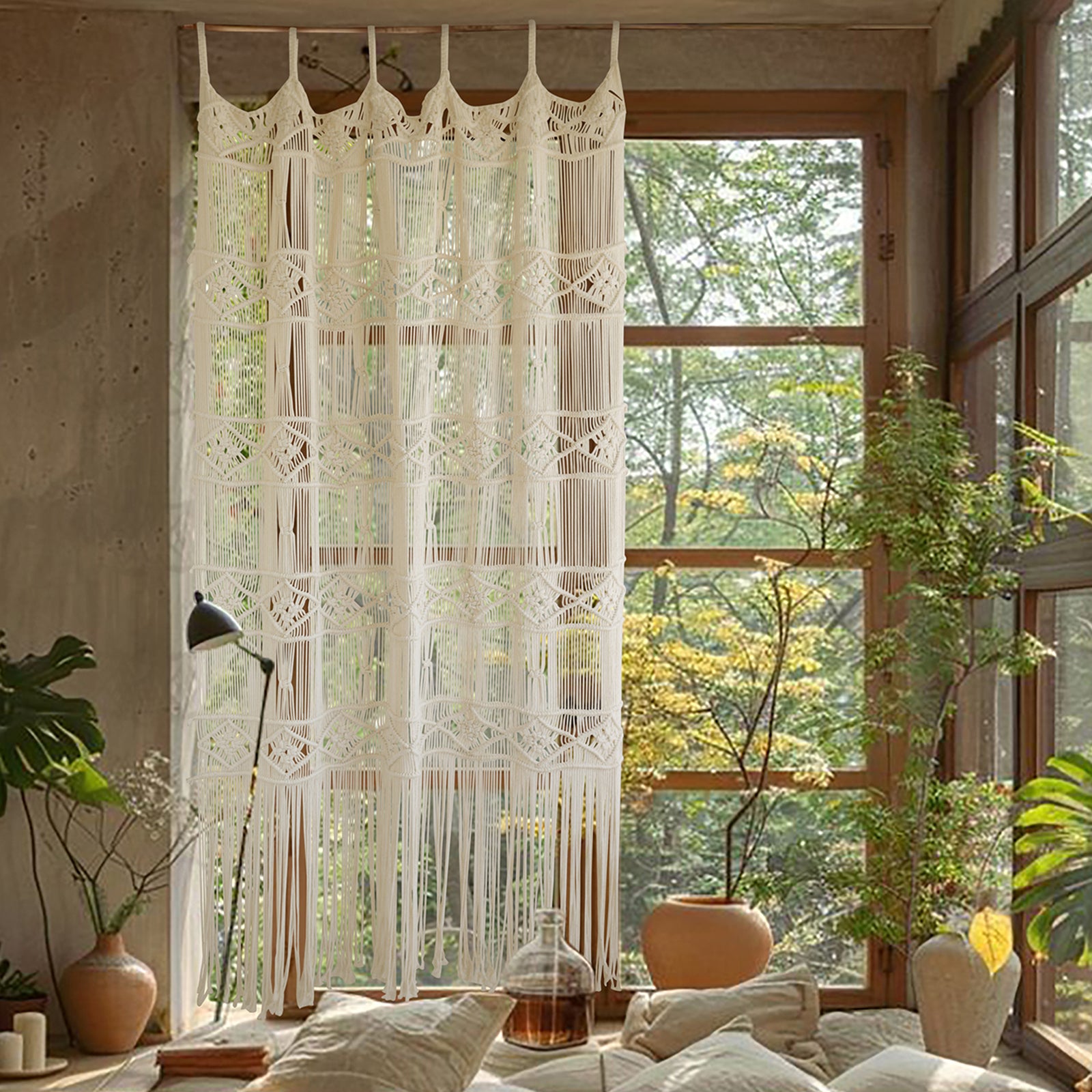Macrame Curtain Handmade Woven Doorway Curtain Natural Cotton Fiber Door
