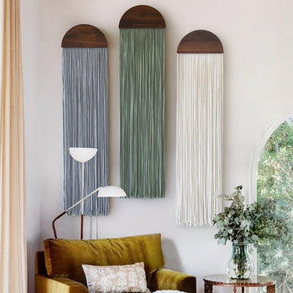 3pcs Macrame Wall Hanging Wood Arch Tassel Wall Decor 10" W*40" L