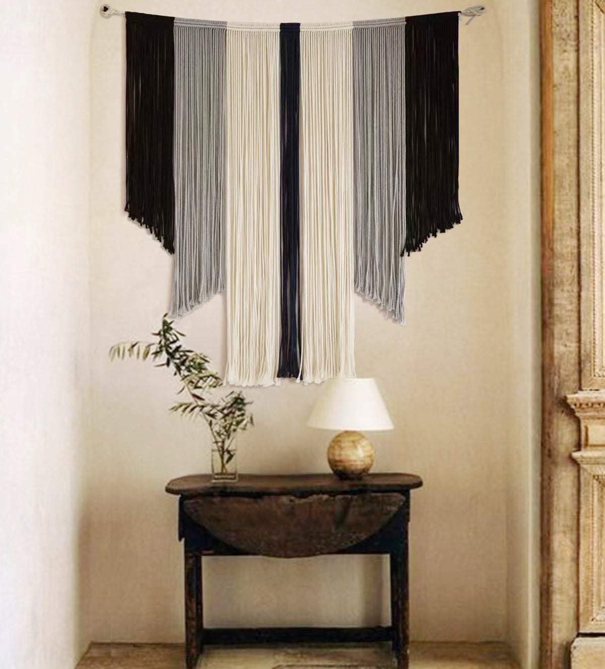 Flber Macrame Wall Hanging Large Black Tie-Dye Geometric Décor Bohemian Yarn Tapestry Home Boho Wall Décor 59 Wx35 L