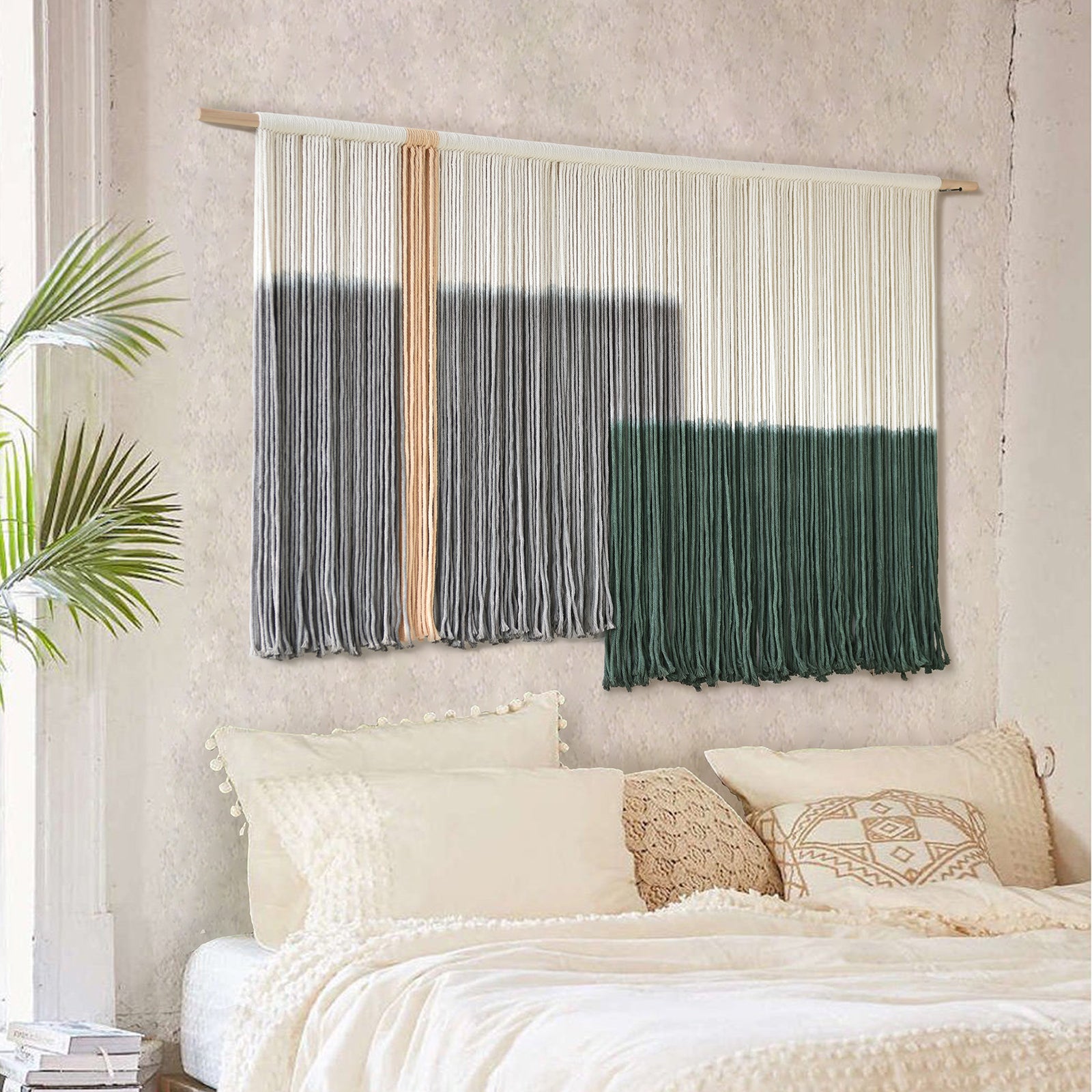 Macrame Wall Hanging Green Large Dip Dye Fiber Wall Art Bohemian Yarn Tapestry Wall Décor