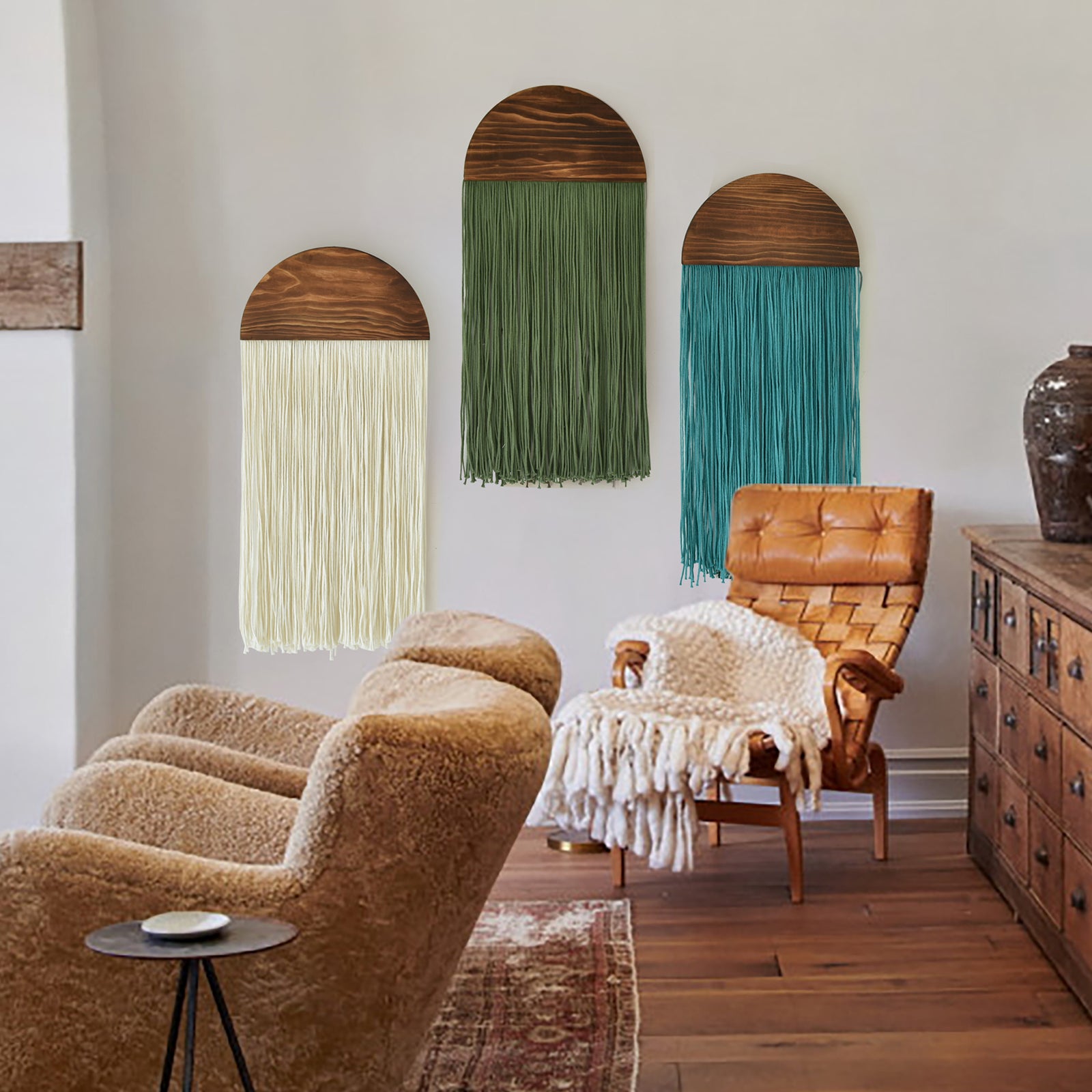 Macrame Wall Hanging Boho Wal Decor 3 Pcs Multicolor Combination Fiber Art