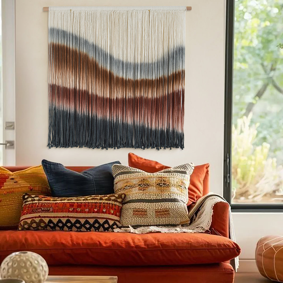Macrame Wall Hanging Hand Dyed Woven Cotton Boho Wall Art Decor 27"W*19"L