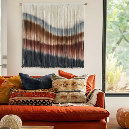 Macrame Wall Hanging Hand Dyed Woven Cotton Boho Wall Art Decor 27"W*19"L