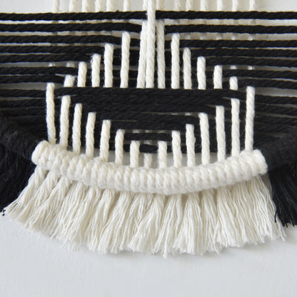 6pcs Macrame Wall Decor Black White Geometric Fiber Art Hanging Round Boho