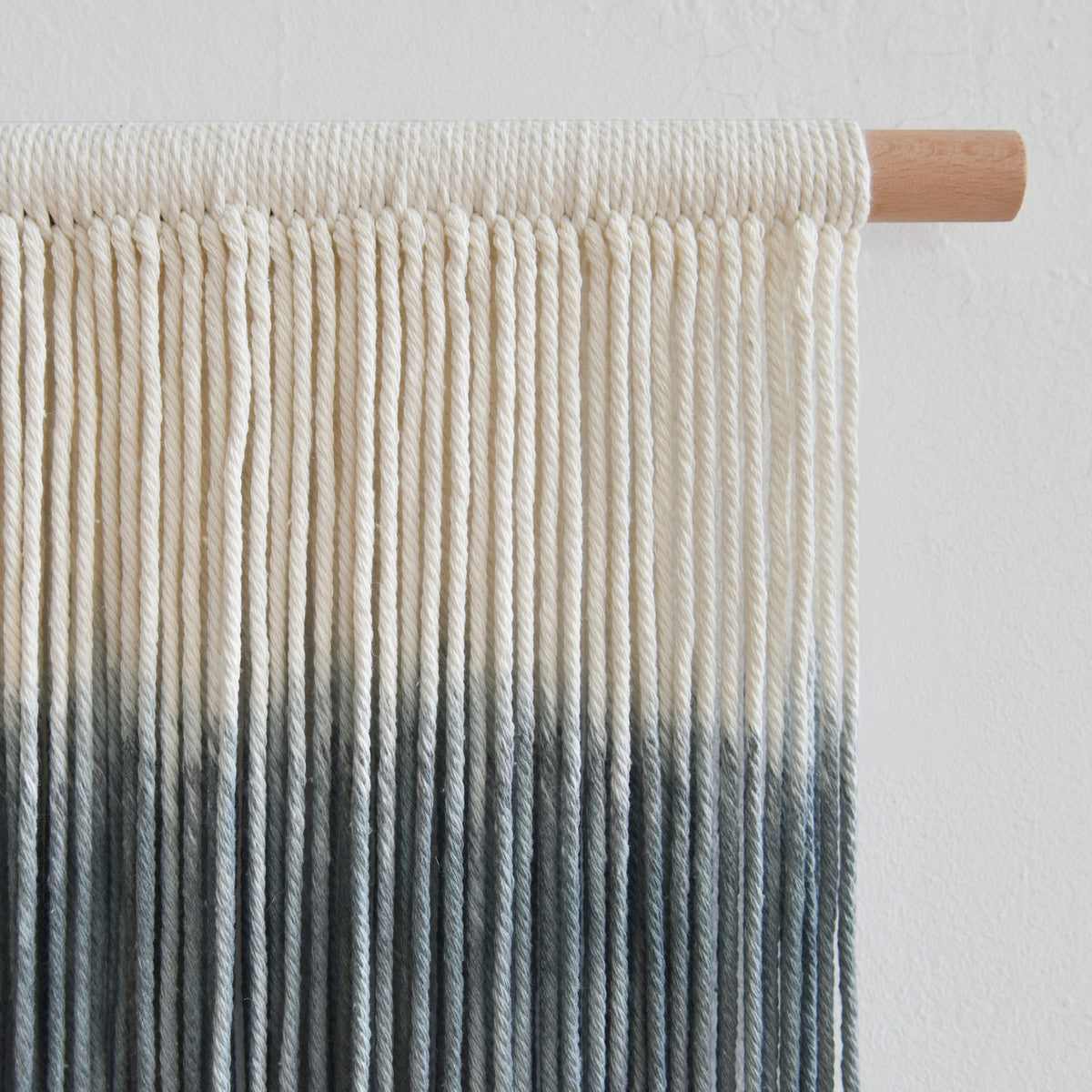 Macrame Wall Hanging Grey Dip Dye Boho Fiber Art for Bedroom 27"W x 19"L