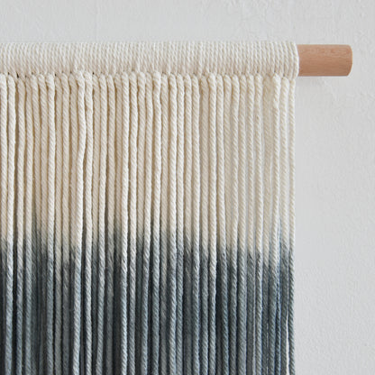 Macrame Wall Hanging Grey Dip Dye Boho Fiber Art for Bedroom 27"W x 19"L
