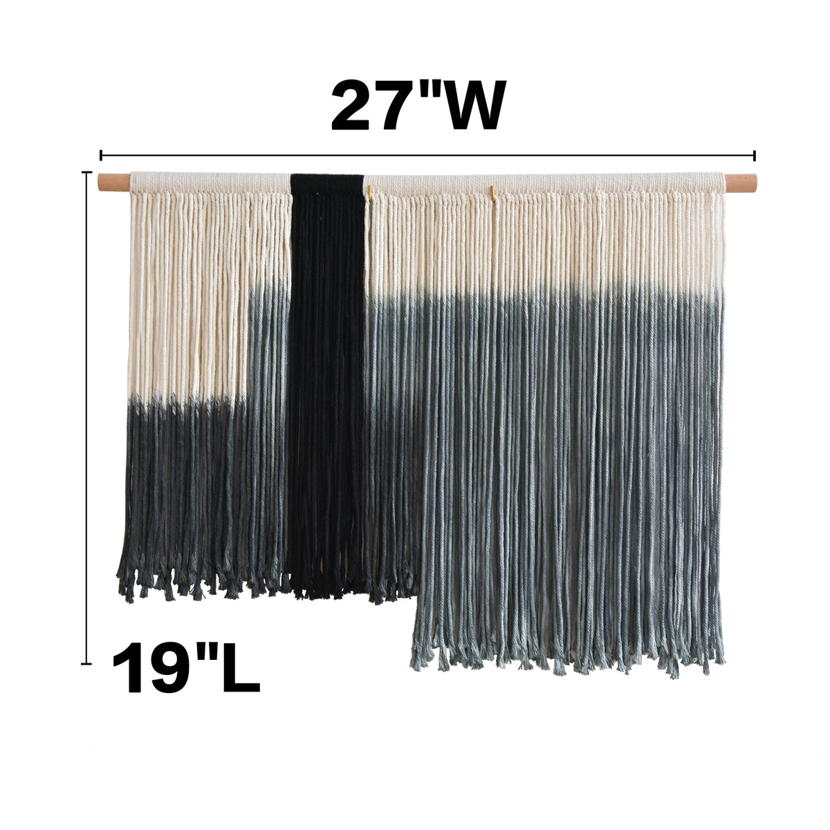 Macrame Wall Hanging Grey Dip Dye Boho Fiber Art for Bedroom 27"W x 19"L
