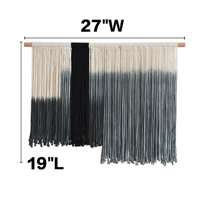 Macrame Wall Hanging Grey Dip Dye Boho Fiber Art for Bedroom 27"W x 19"L