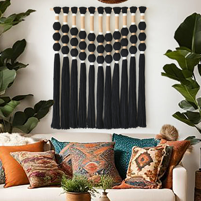 Black Fiber Yarn Wall Art Handmade Cotton Spherical Knot For Living Room