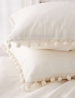 Pom-Fringe Sham Set Cotton Pillow Covers,Set of 2