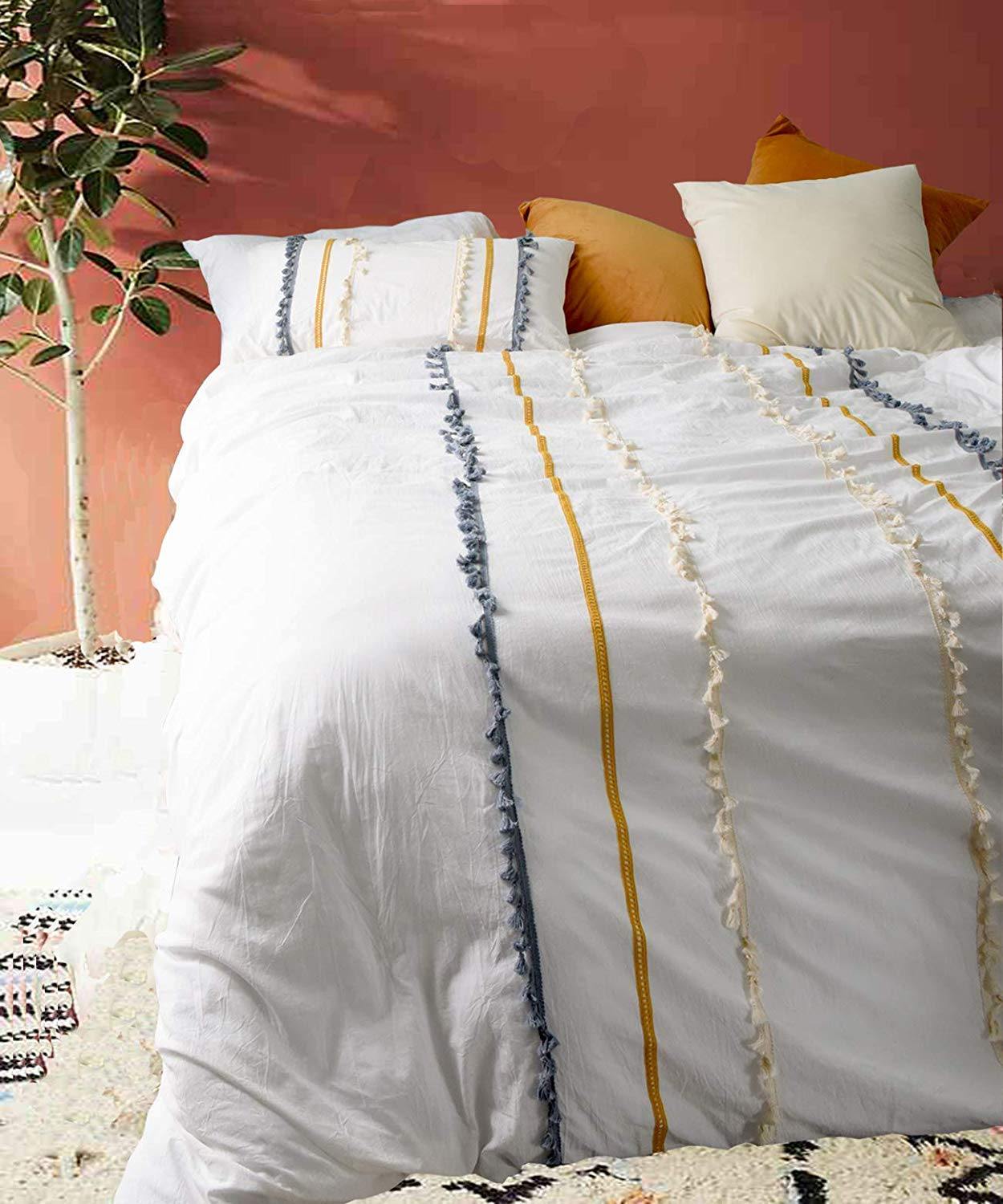 Boho Duvet Cover Cotton Bedding White Comforter - FLBERHOME