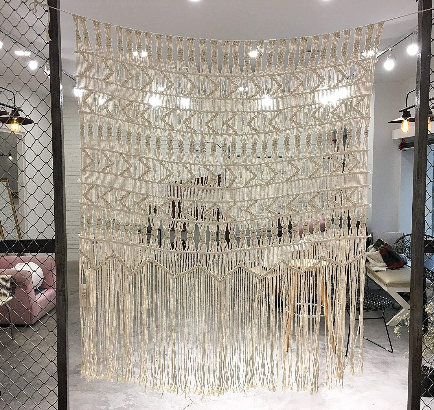 Macrame Curtain Macrame Wall Hanging Macramé Handwoven Boho Wedding Backdrop Kitchen Curtains,52" Wx56 H - FLBERHOME