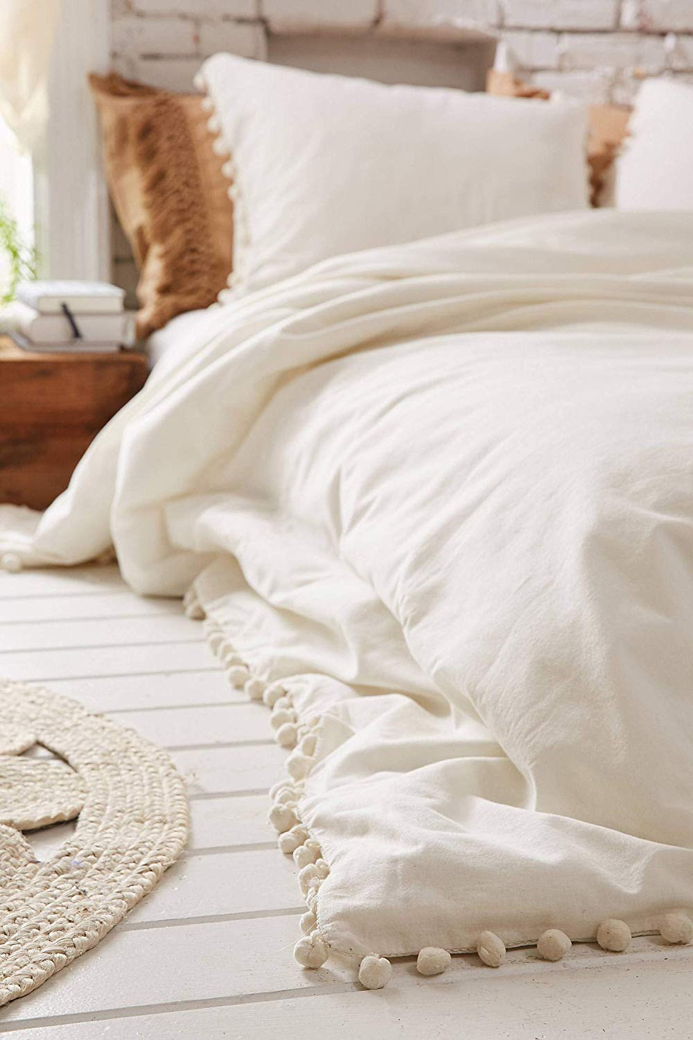 White Pom Pom Fringed Cotton Duvet Cover