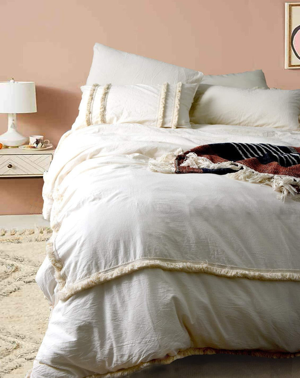 Ivory Tufted Boho Bedding Comforter Duvet Cover - FLBERHOME