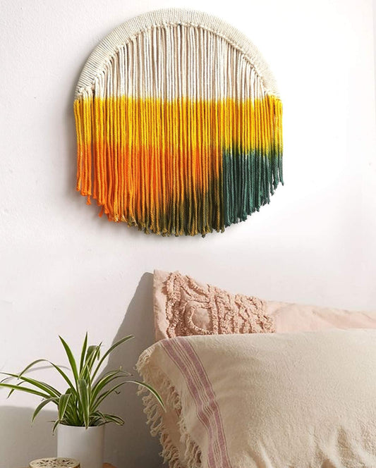 Macrame Wall Hanging Dip Dyed Circle Hoop Yarn Tapestry Gypsy Home Décor,13.7" Diameter