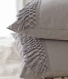 Flber Grey Pillowcases Tassel Sham Cotton Pillow Covers,Set of 2 - FLBERHOME
