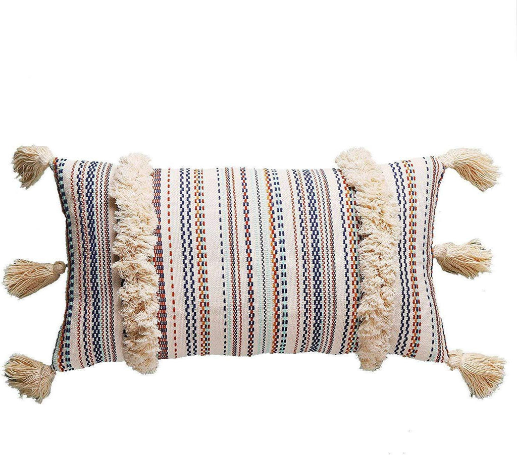 Lumbar Throw Pillow Decorative Pillows Tassel Textured Woven Sham - FLBERHOME