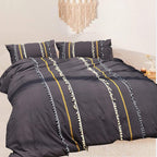 Grey Boho Cotton Tassel Bedding Comforter Duvet Cover - FLBERHOME