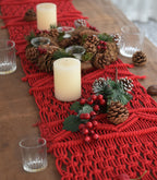 Christmas Red Macrame Table Runners Handwoven