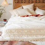 White Duvet cover Fringed Cotton Tassel Duvet Cover