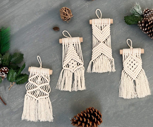 Newest Macrame Christmas Tree Ornaments, 8.2" x 3.9", Set of 4