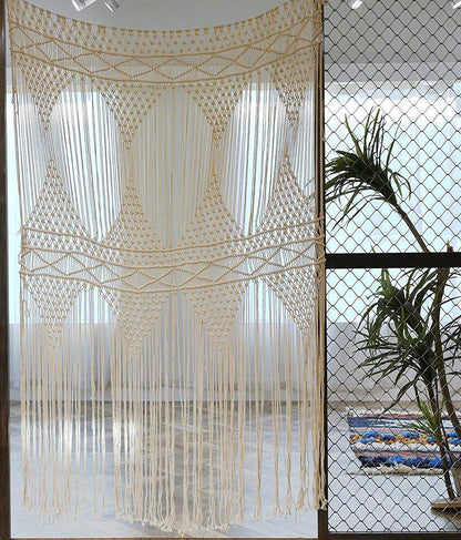 Macrame Curtain Macrame Wall Hanging macramé Handwoven Boho Wedding Backdrop Kitchen Curtains - FLBERHOME