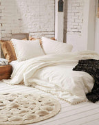 White Pom Pom Fringed Cotton Duvet Cover