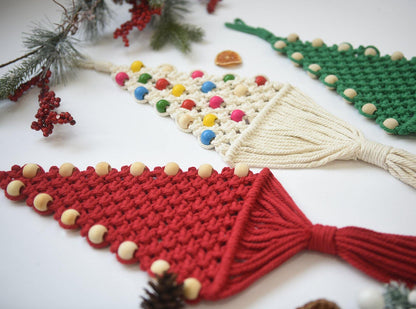 Christmas Tree Red Macrame Beads Wall Hanging - FLBERHOME