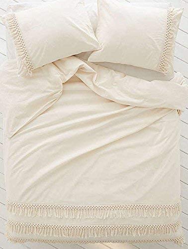 White Duvet cover Fringed Cotton Tassel Duvet Cover