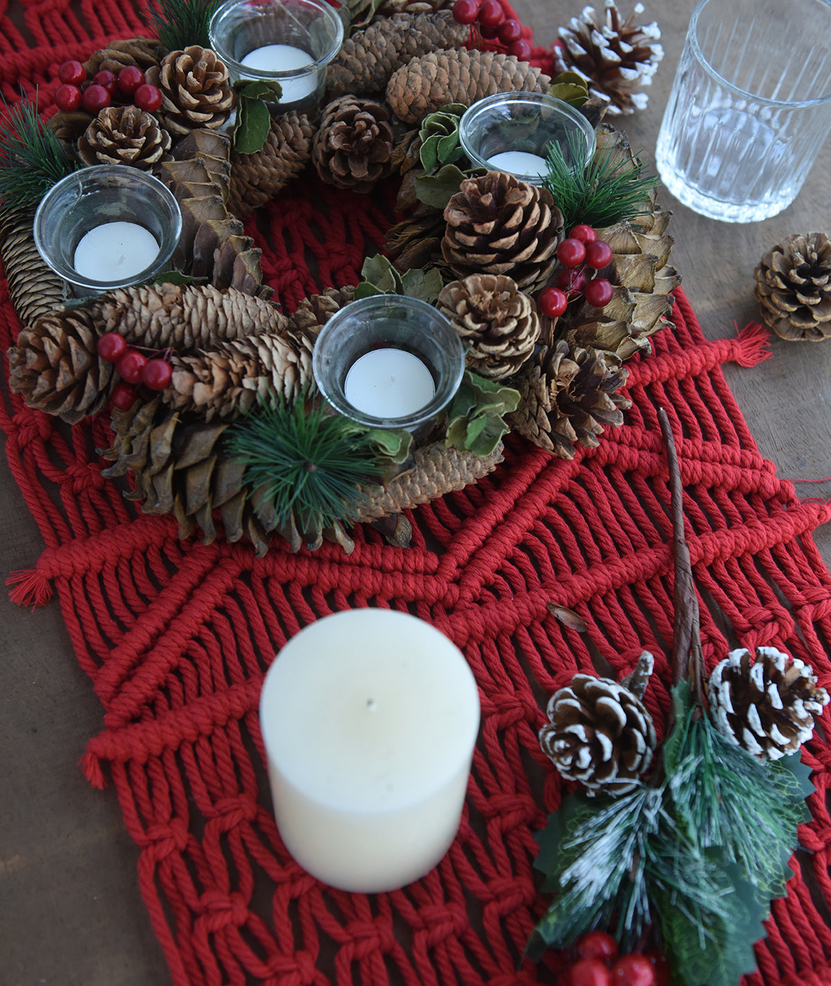 Newest Christmas Red Macrame Table Runners Handwoven