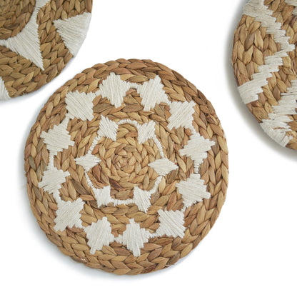 Hand-Stitched Woven Grass Wall Medallion Natural Fiber Eco Accent