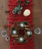 Christmas Red Macrame Table Runners Handwoven