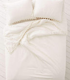 White Pom Pom Fringed Cotton Duvet Cover