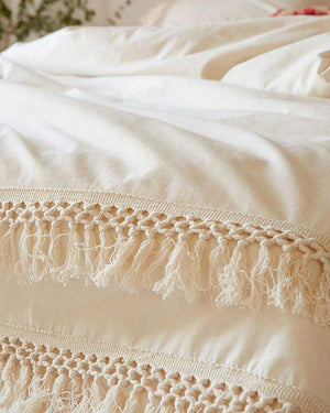 White Duvet cover Fringed Cotton Tassel Duvet Cover