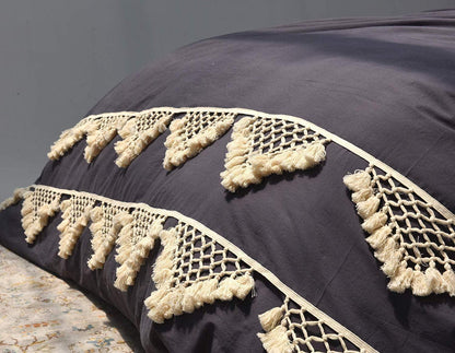 Boho Grey Tufted Tassel Lattice Bedding Duvet Cover - FLBERHOME