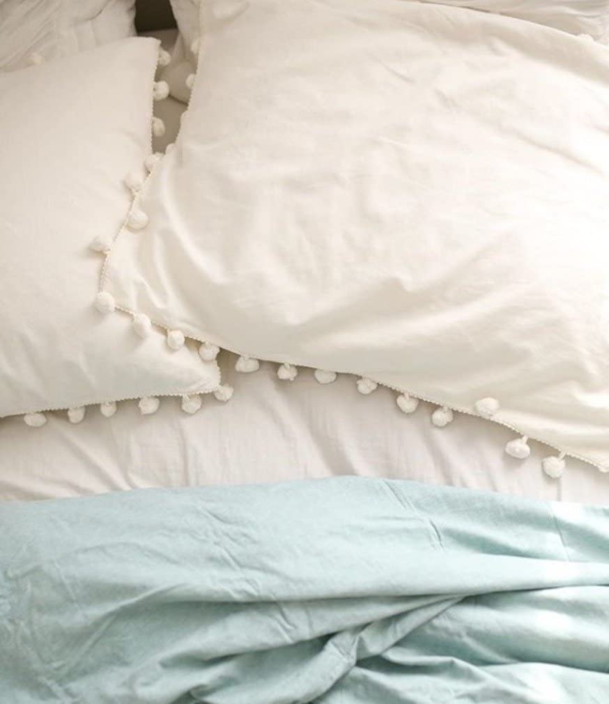 Pom-Fringe Sham Set Cotton Pillow Covers,Set of 2