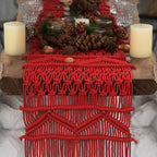 Christmas Red Macrame Table Runners Handwoven