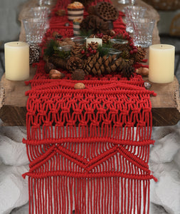 Newest Christmas Red Macrame Table Runners Handwoven