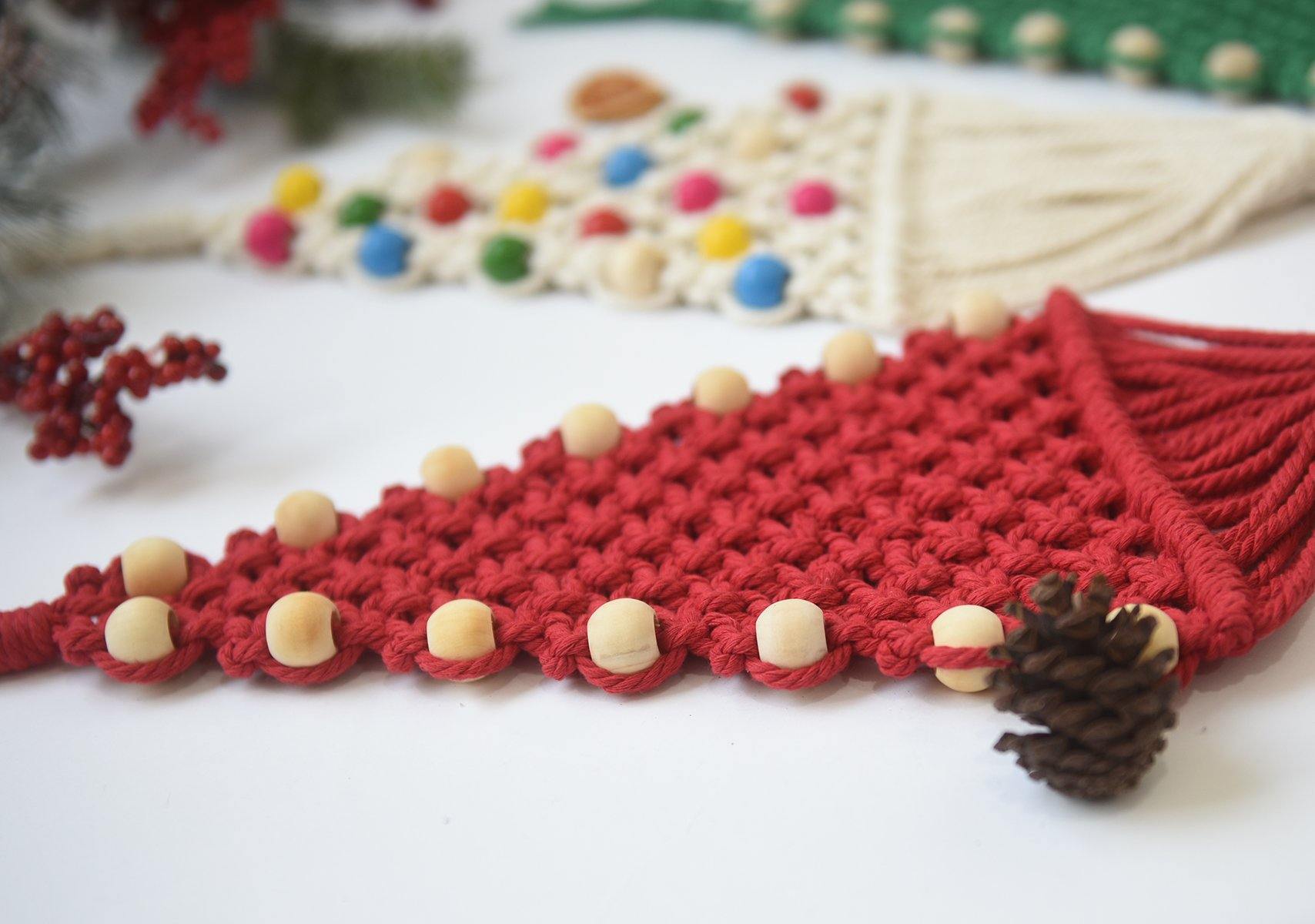 Christmas Tree Green Macrame Beads Wall Hanging - FLBERHOME