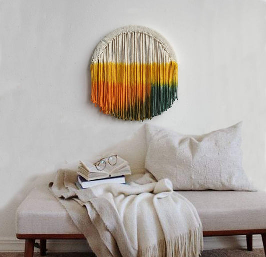 Macrame Wall Hanging Dip Dyed Circle Hoop Yarn Tapestry Gypsy Home Décor,13.7" Diameter