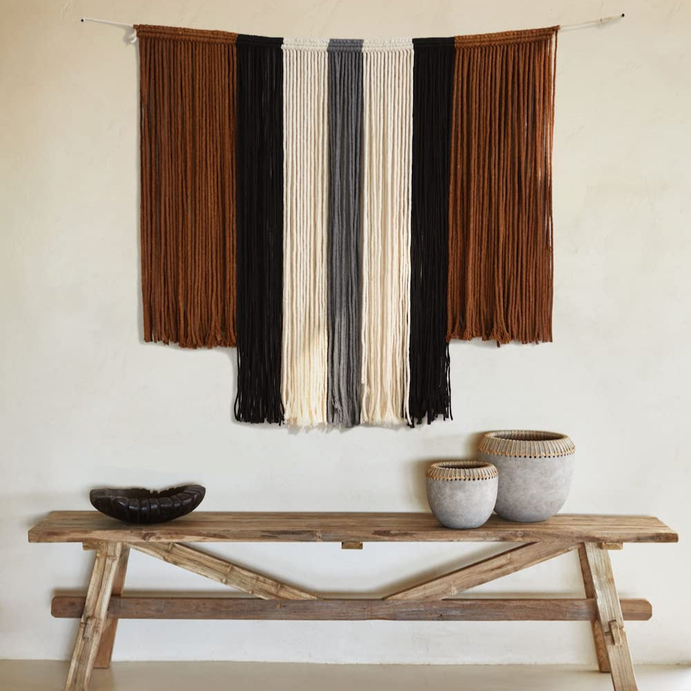 Large Macrame Wall Hanging Tie-Dye Curtain Bohemian Yarn Tapestry Home Wall Boho Décor (Brown)