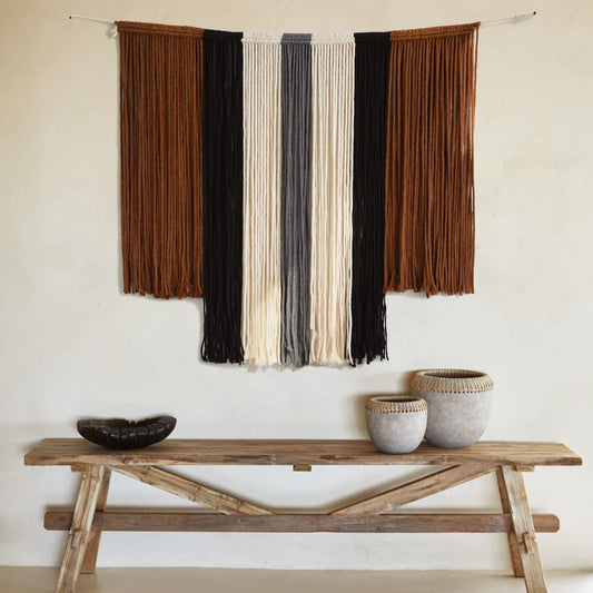 Large Macrame Wall Hanging Tie-Dye Curtain Bohemian Yarn Tapestry Home Wall Boho Décor (Brown)