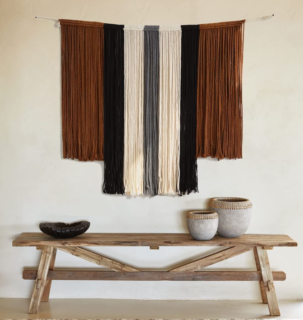 Large Macrame Wall Hanging Tie-Dye Curtain Bohemian Yarn Tapestry Home Wall Boho Décor (Brown)
