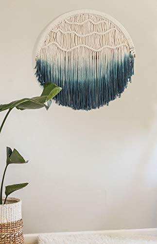 Blue Macrame Wall Hanging Dream Catcher Blue Tapestry Wall Art Home Wall Decor,23.6" Diameter - FLBERHOME